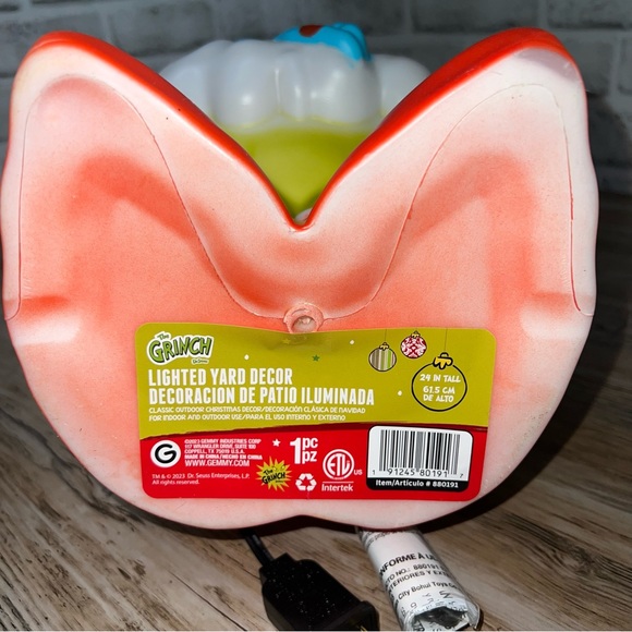 Grinch Christmas Blow Mold W/stocking Gemmy 24” Double Lighted! NEW - Picture 5 of 7